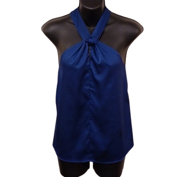 Rachel Zoe Royal Blue Satin Pull On Halter Top NEW- Sz. Sm - Picture 1 of 10